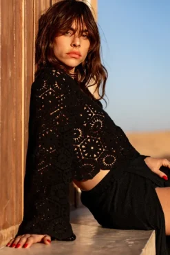 BLOUSE BRENDA GUIPURE NOIR