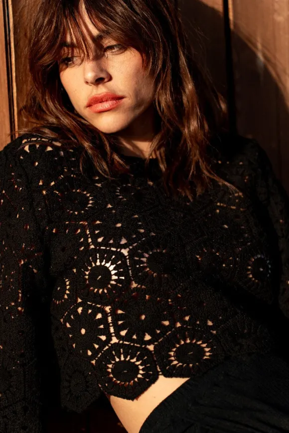 BLOUSE BRENDA GUIPURE NOIR