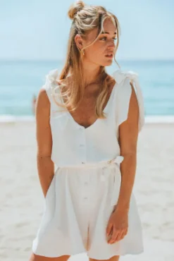 COMBISHORT FLEURINE BLANC COTON