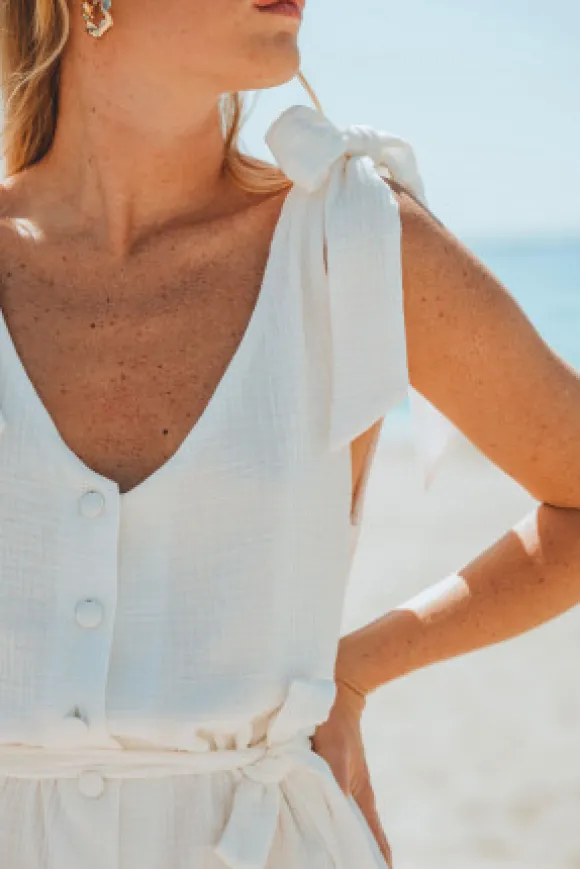 COMBISHORT FLEURINE BLANC COTON
