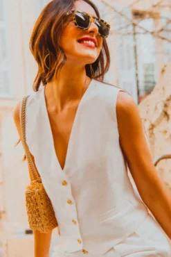GILET MARCEL LIN VISCOSE BLANC
