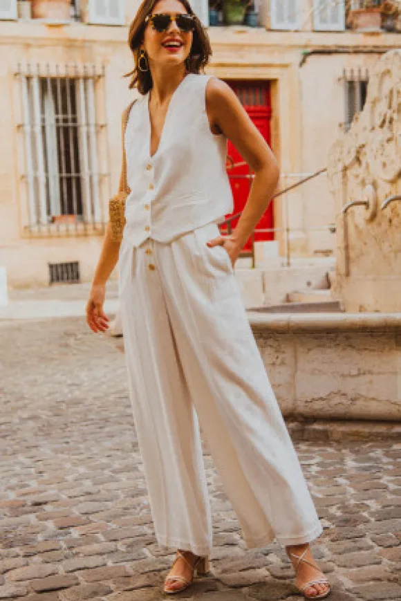 GILET MARCEL LIN VISCOSE BLANC