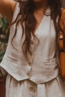 GILET MARCEL LIN VISCOSE BEIGE