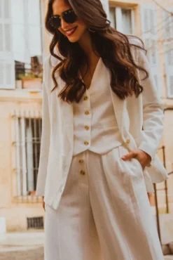 GILET MARCEL LIN VISCOSE BLANC