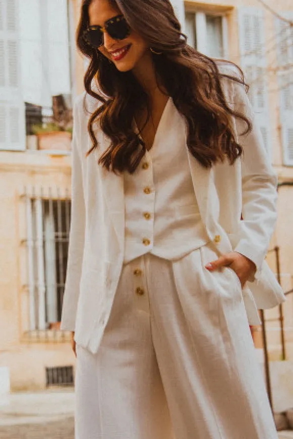 GILET MARCEL LIN VISCOSE BLANC