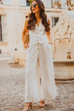GILET MARCEL LIN VISCOSE BLANC
