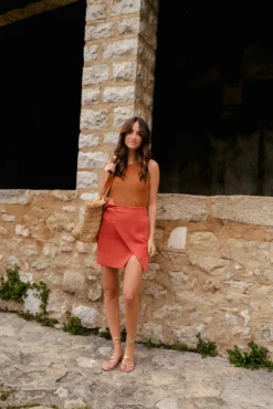 JUPE ÉLISA LIN VISCOSE TERRACOTTA