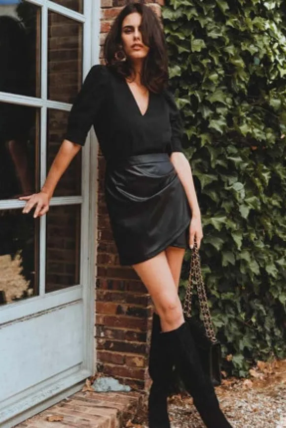 JUPE POLLY SIMILI CUIR NOIR