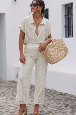 PANTALON COLE DENTELLE PIVOINE