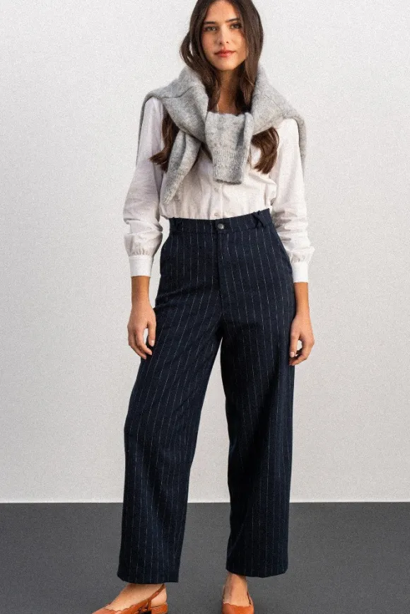 PANTALON PETRI RAYÉ MARINE
