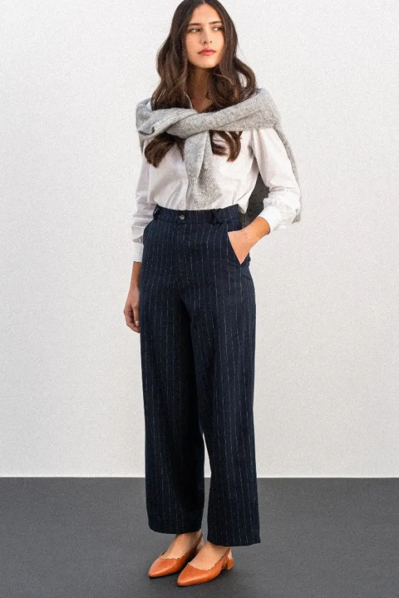 PANTALON PETRI RAYÉ MARINE