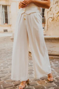 PANTALON SYBILE LIN VISCOSE BLANC