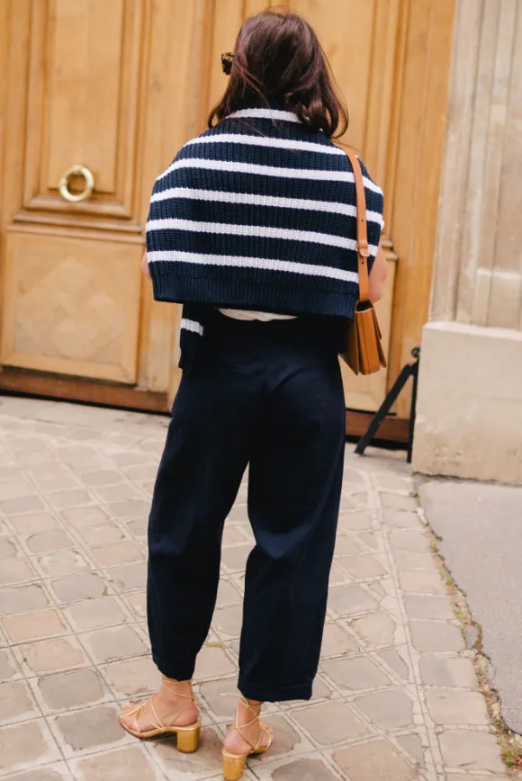 PULL CISTE MARINE ECRU