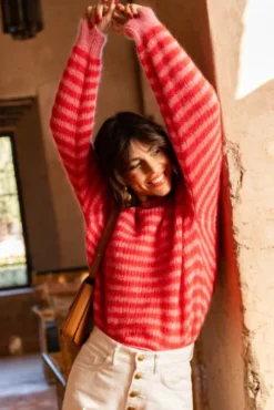 PULL LUISA MARINIÈRE ROSE ROUGE