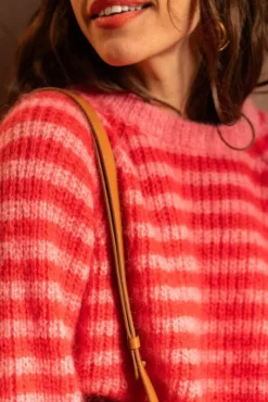 PULL LUISA MARINIÈRE ROSE ROUGE