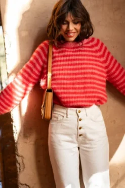 PULL LUISA MARINIÈRE ROSE ROUGE