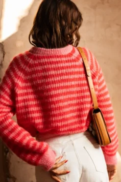 PULL LUISA MARINIÈRE ROSE ROUGE