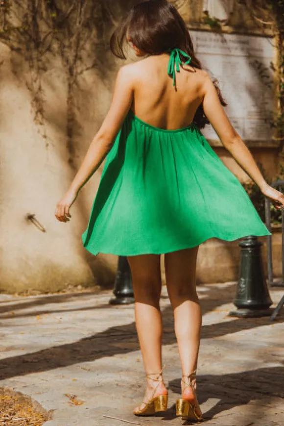 ROBE NANETTE LIN VISCOSE VERT