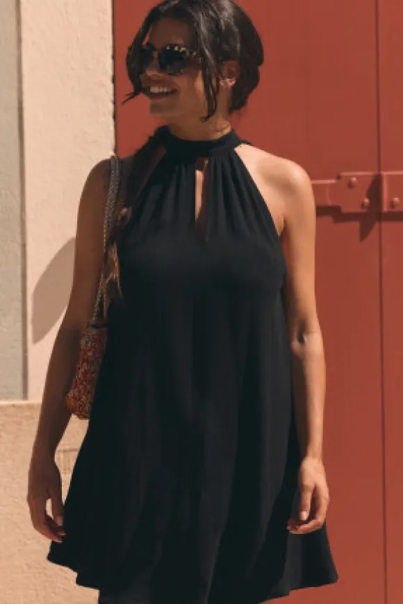 ROBE OLGA LIN VISCOSE NOIR