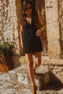 SHORT FRANCESCO LIN VISCOSE NOIR