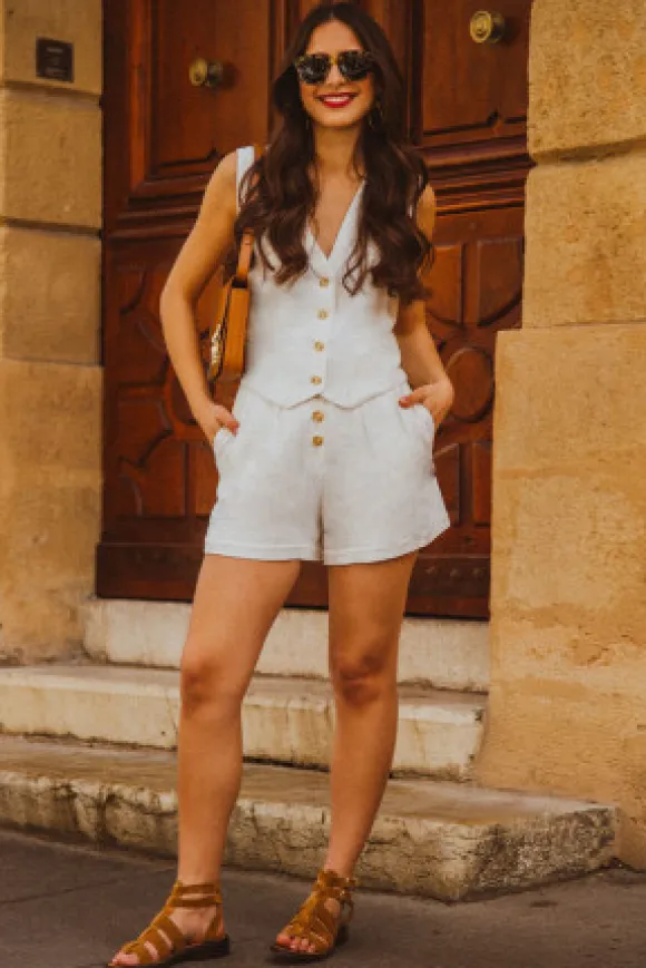 SHORT FRANCESCO LIN VISCOSE BLANC