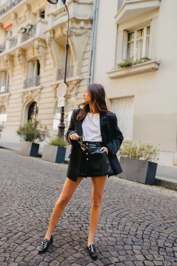 SHORT GUILLAUME SIMILI CUIR NOIR