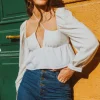 TOP QUITERIE LIN VISCOSE BLANC